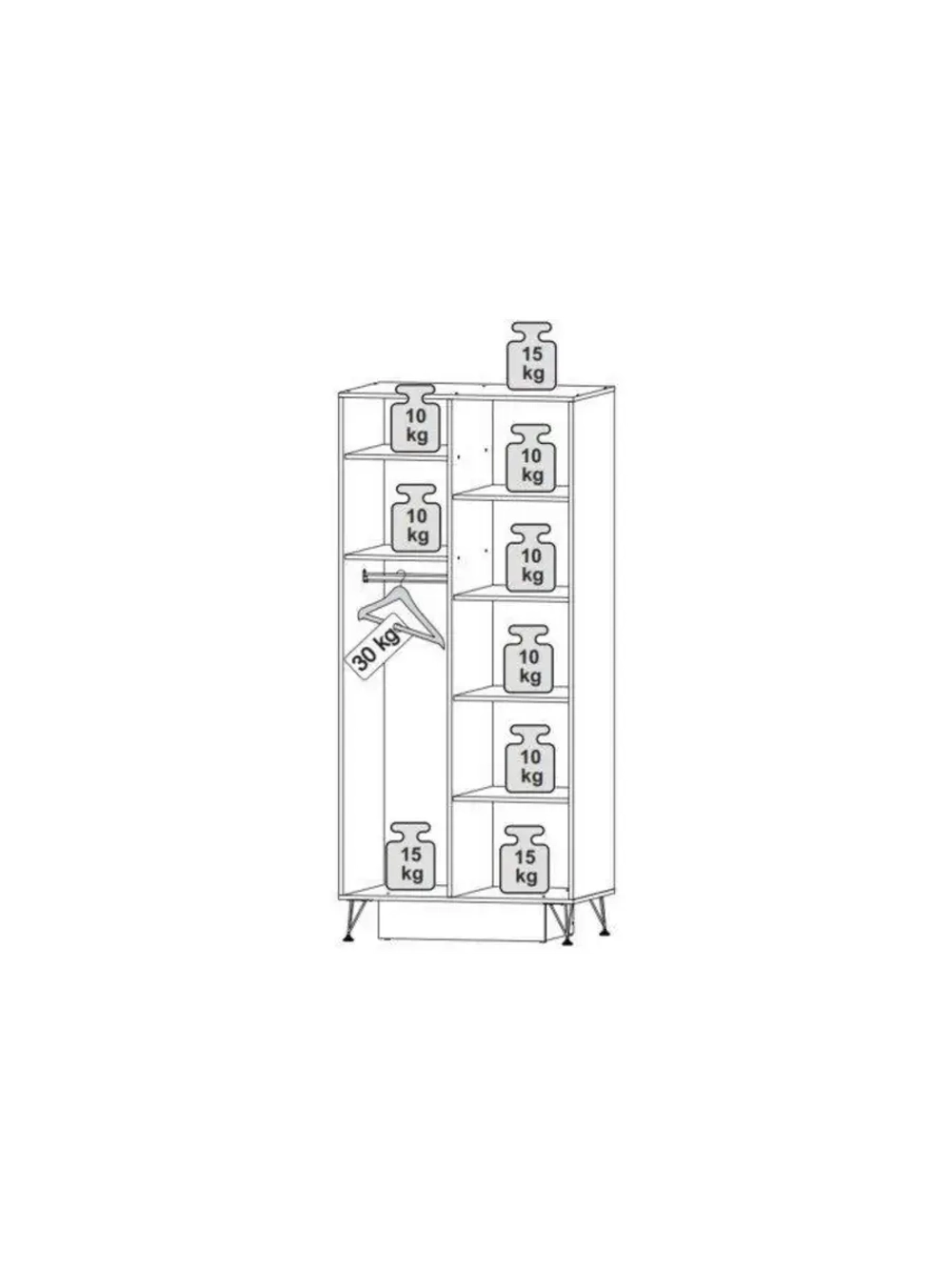 Шкаф для одежды распашной с зеркалом и полками 88х58х199 см