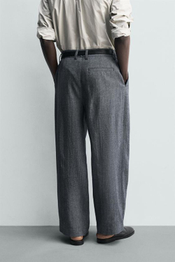 ZARA БРЮКИ RELAXED FIT СО СКЛАДКАМИ, СИНИЙ