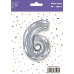 Шар (40''/102 см) Цифра, 6, Серебро, 1 шт. в уп.