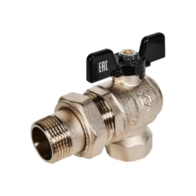 Кран шаровой полнопроходной угловой STOUT - 1" (ВР/НР-американка PN40, Tmax 150°C, ручка-бабочка)