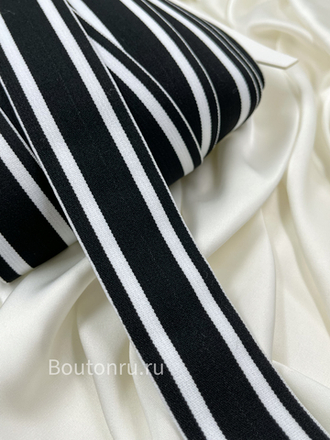 Тесьма эластичная (резинка) 4 см черно-белая