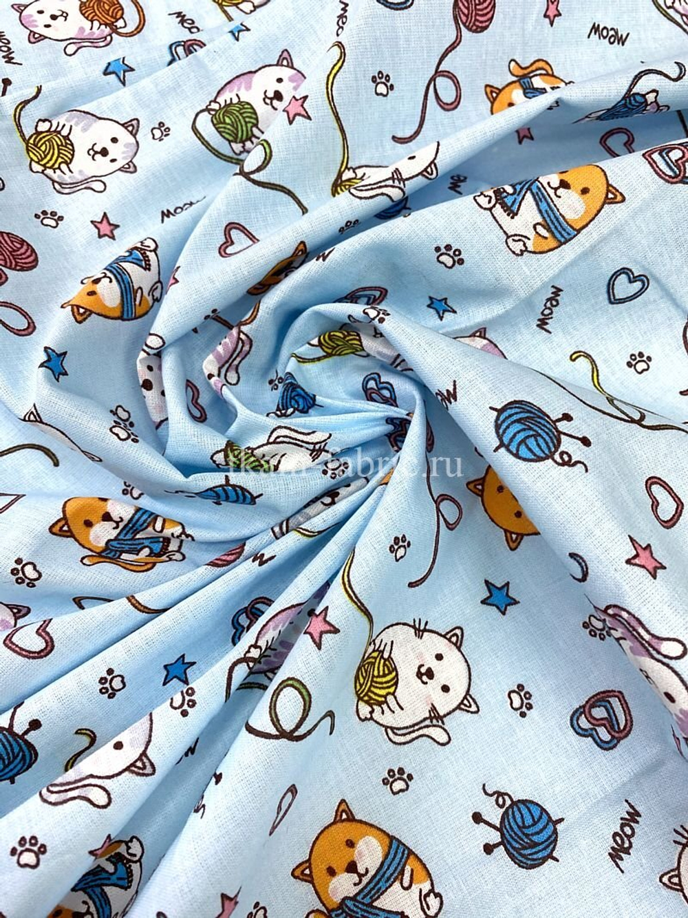 Ситец "Кошечки на желтом" шир 95 см.
