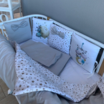 Комплект в кроватку 17 предметов "Зайцы на луне" серый, сатин