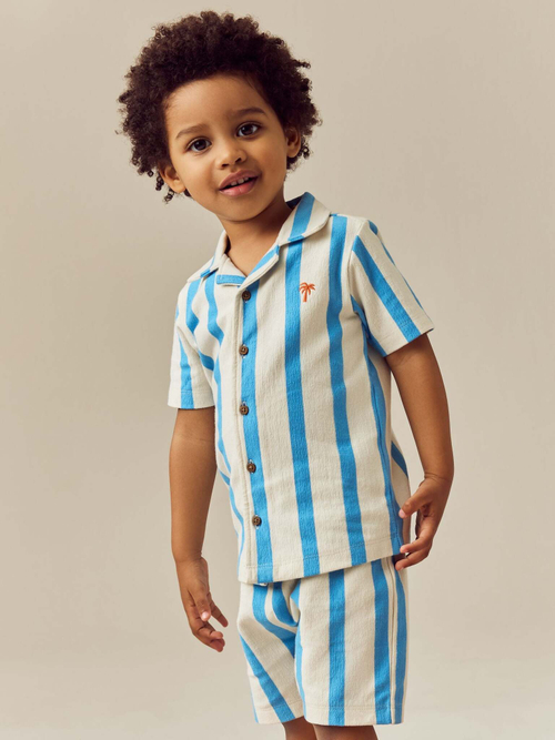 Рубашка с коротким рукавом и шорты в комплекте для мальчика Next E63-609, Синий, Кремовый