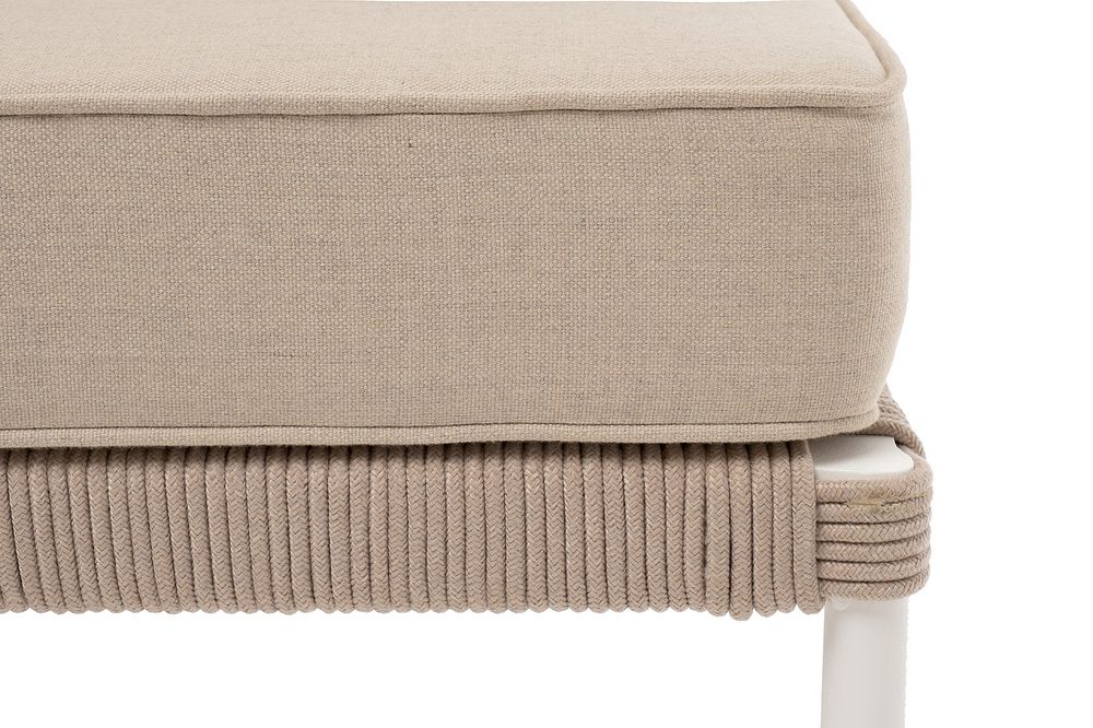 "Канны" правый модуль плетеный из роупа, каркас алюминий белый муар, роуп бежевый круглый, ткань бежевая 15052