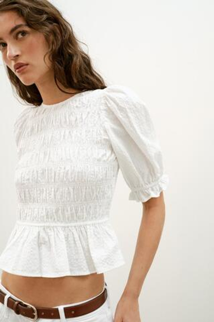 ZARA ТОП В КЛЕТКУ С ЭФФЕКТОМ ЖАТКИ, БЕЛЫЙ