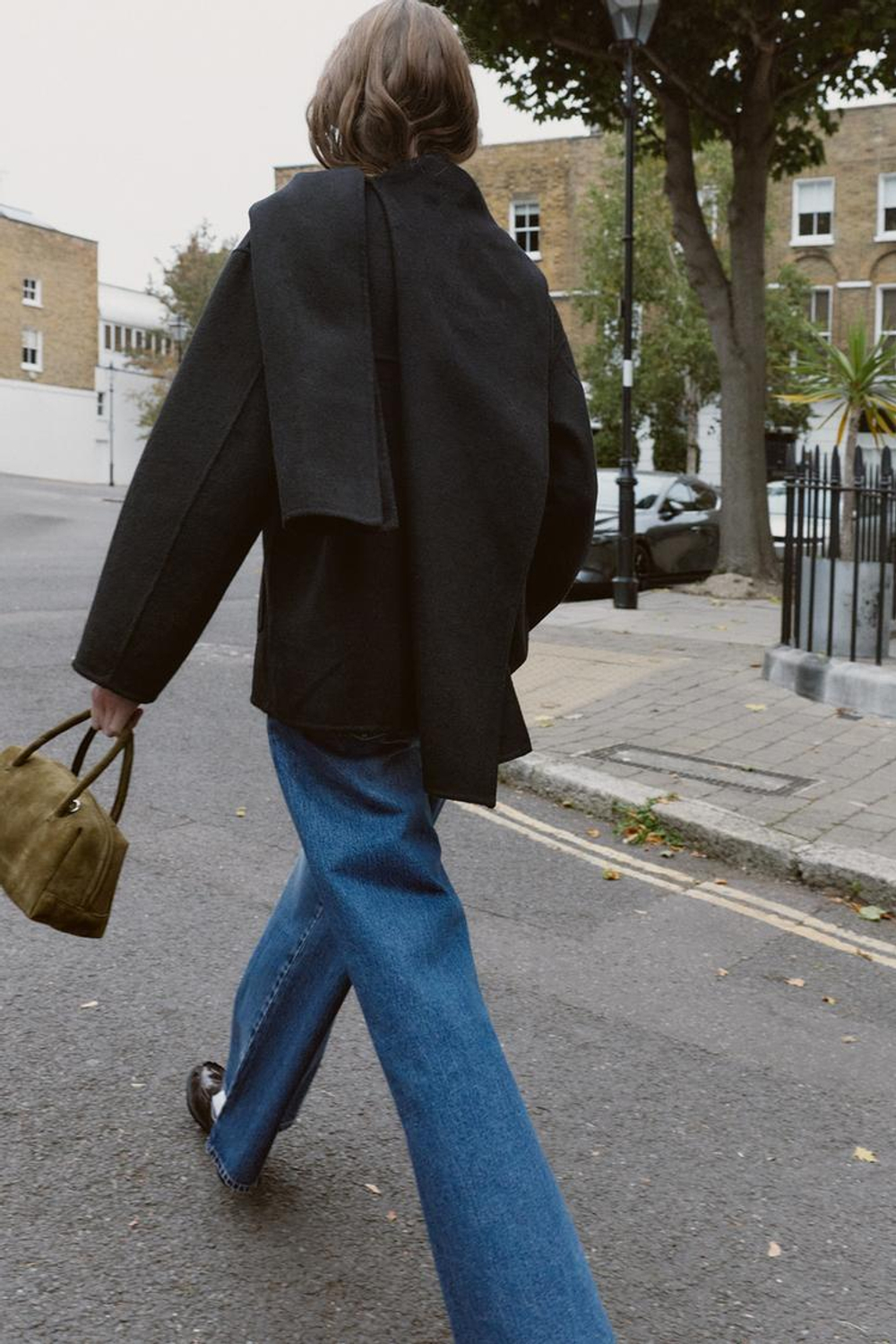 ZARA КОРОТКОЕ ПАЛЬТО ИЗ СМЕСОВОЙ ШЕРСТИ С ШАРФОМ, ЧЕРНЫЙ