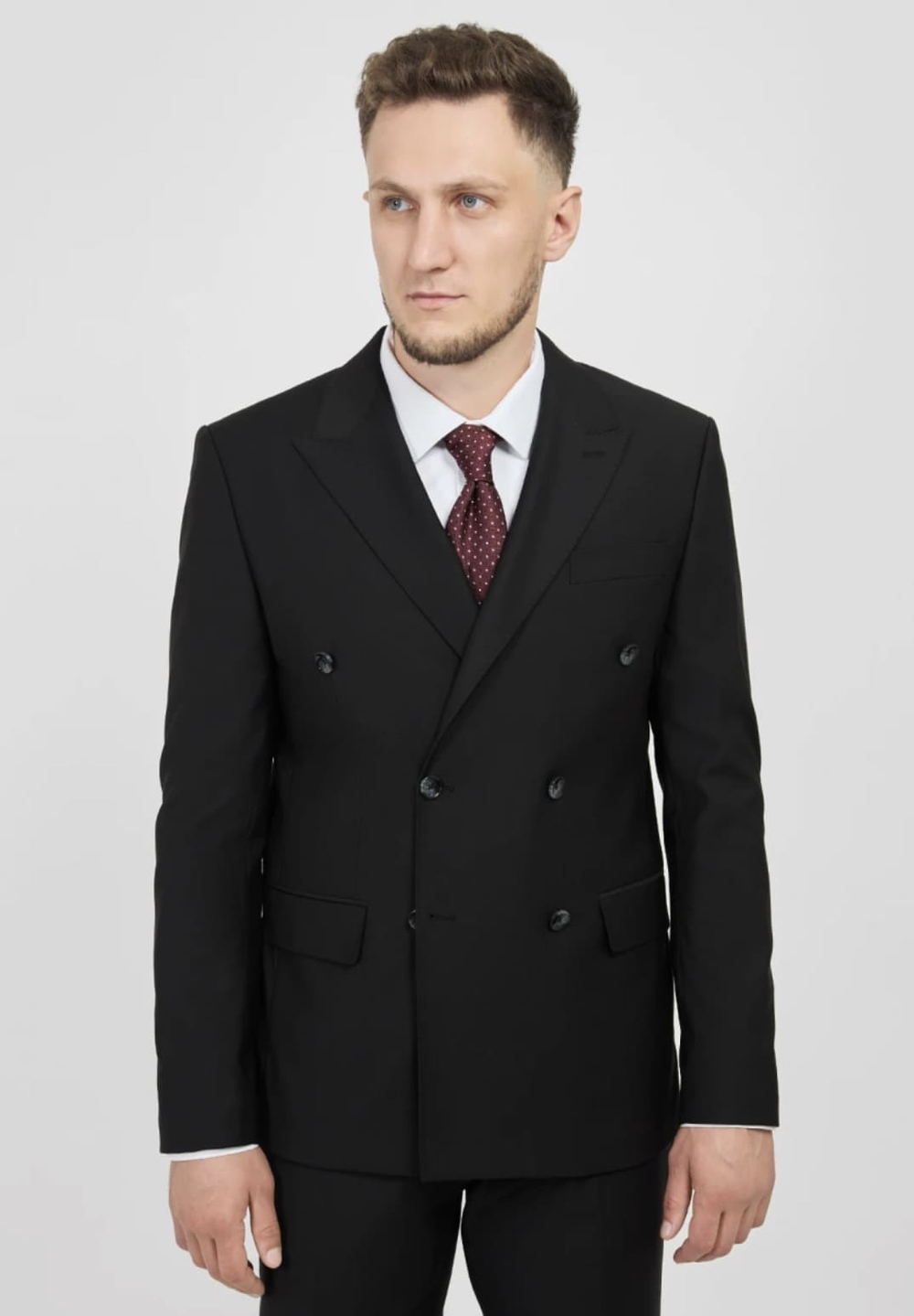 Мужской двубортный костюм (черный) В96