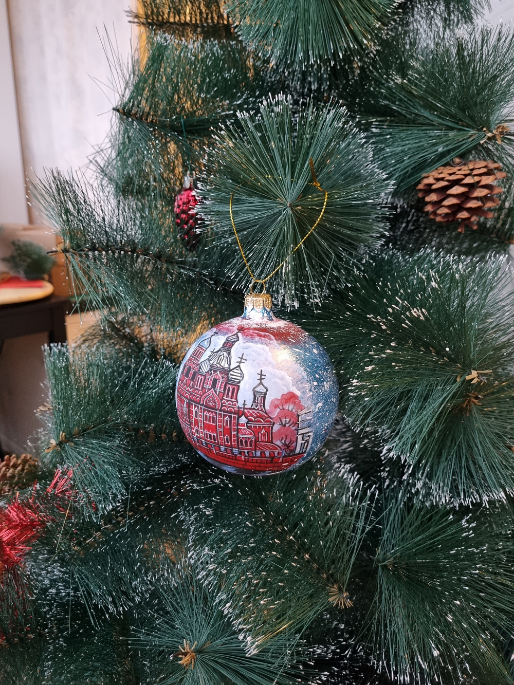 Шар стеклянный "Спас на крови",  ручная роспись