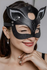 Маска Кошечка с напылением на ушках кожа черный