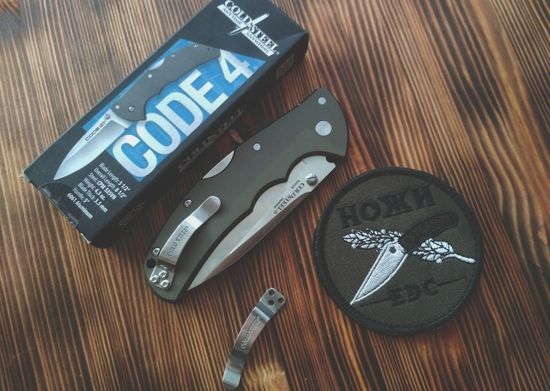 Складной нож Cold Steel 58PS Code-4 Spear Point Plain c клинком из стали CPM-S35VN, рукоять алюминий