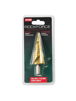 Сверло ступенчатое спиральное HSS 4241(4-32мм), в блистере RockForce##Rock FORCE RF-44740S