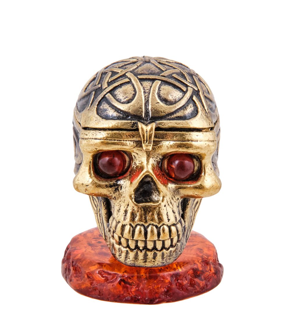 Народные промыслы AM-3783 Шкатулка «Череп» (латунь, янтарь)
