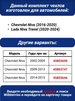 Чехлы Нива Шевроле , Niva Тревел (2016-2024)