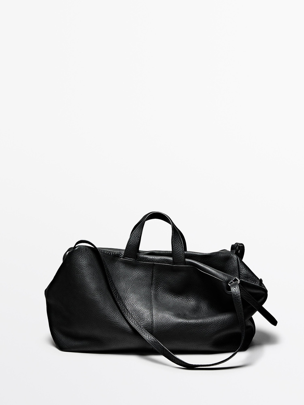 Massimo Dutti Дорожная сумка из кожи наппа, черный