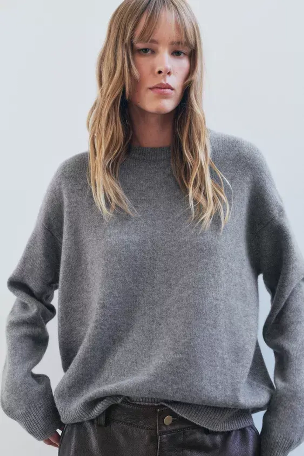 ZARA ОДНОТОННЫЙ СВИТЕР ИЗ 100% КАШЕМИРА, СЕРЫЙ