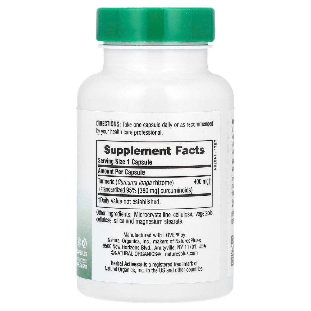 NaturesPlus, Herbal Actives, куркума, 400 мг, 60 капсул