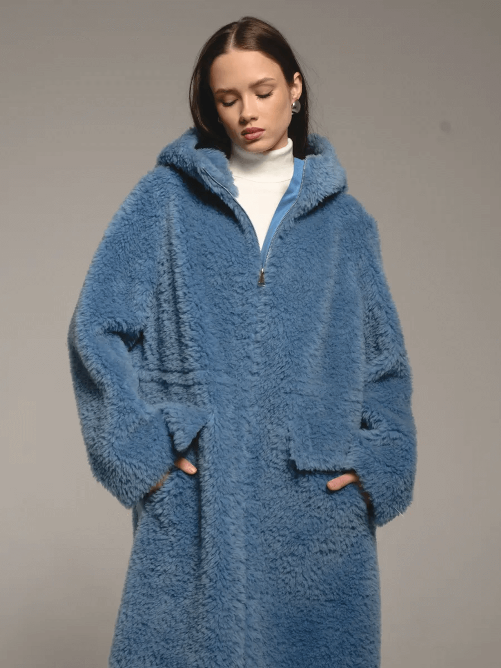 Шуба из 100% шерсти мериноса, синяя, Severina