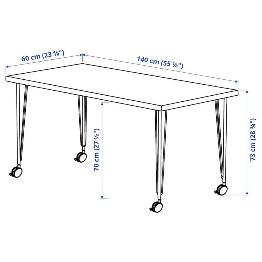 Письменный стол на колесиках - IKEA MITTCIRKEL/KRILLE,  140х60 см, черный/под беленый дуб, МИТТКЕРКЕЛ/КРИЛЛЕ ИКЕА