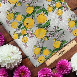 Ткань шифон лимоны на сером