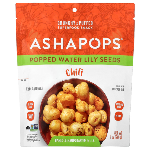 AshaPops, Popped Water Lily Seeds, перец чили, 28 г (1 унция)