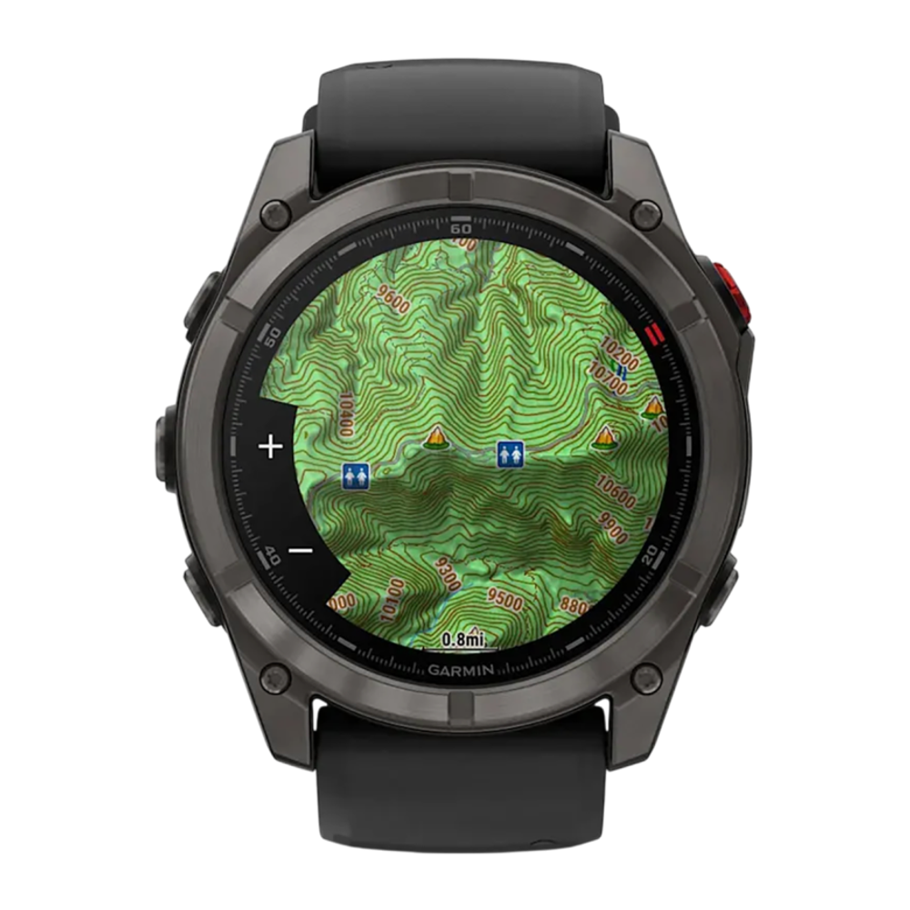 Cпортивные часы Garmin fenix 8 Pro, 51 мм, AMOLED, титан с DLC, сапфир, силиконовый ремешок цвета «чёрный/серый» Тёмно-серый безель из титана с DLC-покрытием, AMOLED-дисплей. Ремешок с классической застёжкой — на запястье обхватом 127–210 мм
