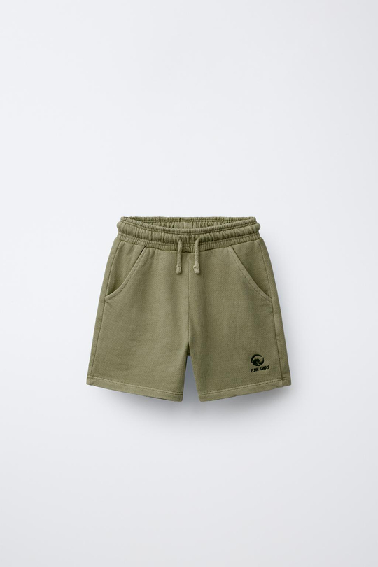 ZARA ШОРТЫ ИЗ МЯГКОЙ ТКАНИ С ОКРАШИВАНИЕМ И ВЫШИВКОЙ, ХАКИ