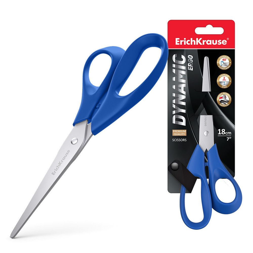 Ножницы 18 см, ErichKrause Dynamic, эргономичные ручки, цвет корпуса ассорти