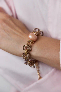 HMG 1131 peach Браслет Византия с жемчужиной 1,9 см арт.1390