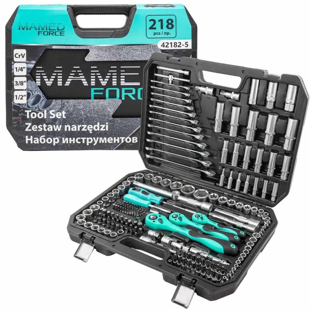 Набор инструментов 218пр. 1/4'',3/8'',1/2''(6гр.)(4-32мм) MAMEDFORCE MF-42182-5