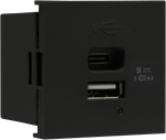 USB зарядное устройство,  4.2A ,  Type A + C,  2 мод.,  черн. матовая (45х45мм)