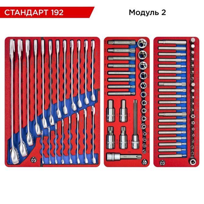 МАСТАК (5-00192) Набор инструментов "СТАНДАРТ 192" для тележки, 10 ложементов, 192 предмета