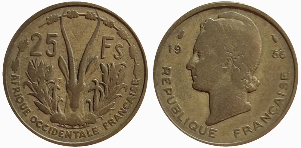 Французская Западная Африка 25 франков, 1956 Газель VF