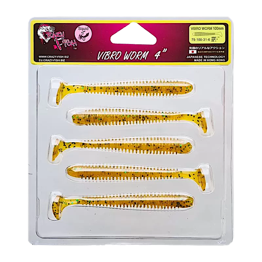 Мягкая приманка Crazy Fish Vibro Worm 4'' 10см 5шт 75-100 -