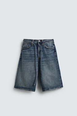 ZARA ДЖИНСОВЫЕ ШОРТЫ BAGGY FIT, СИНИЙ