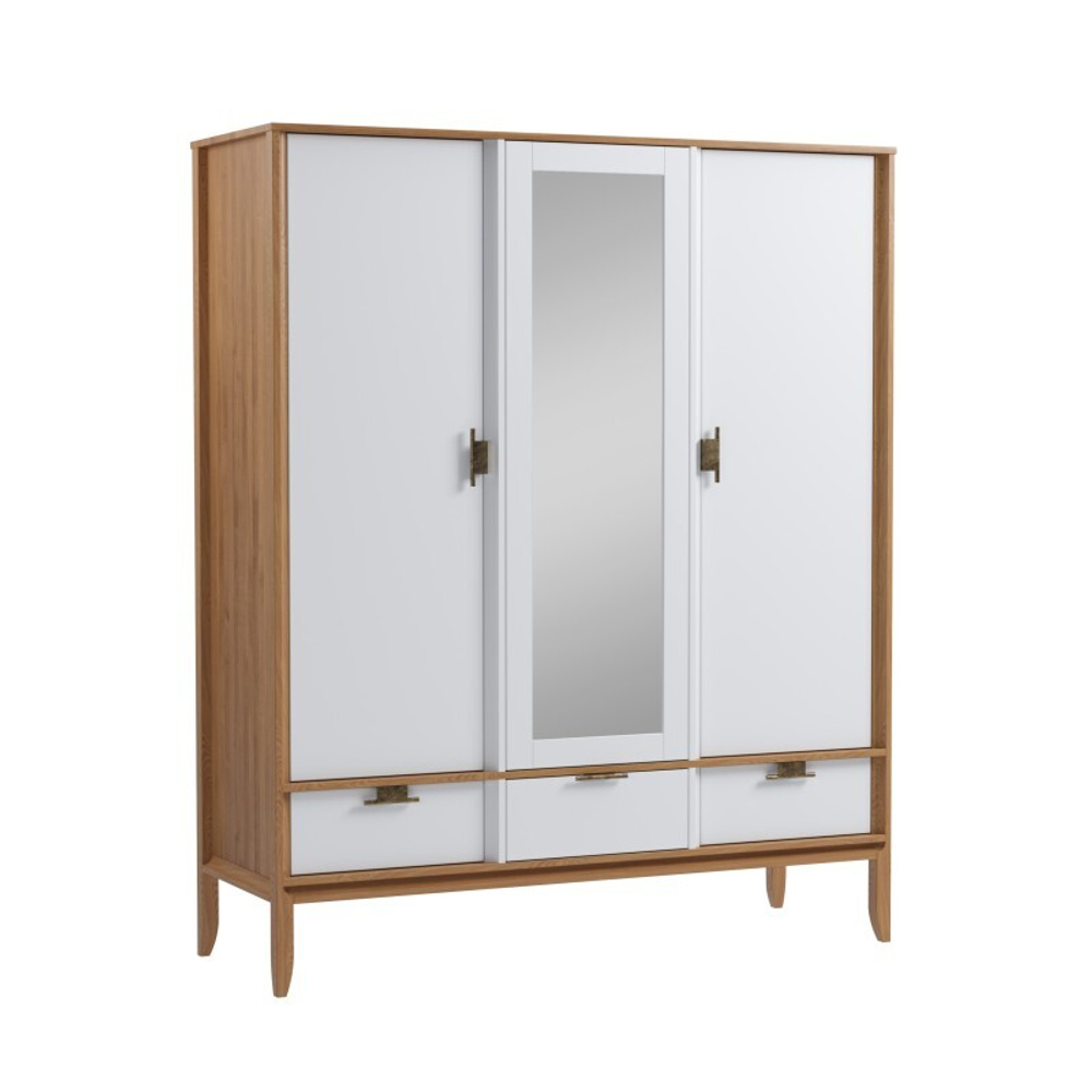 Шкаф 3х дверный с зеркалом «Бридж» браун/белый лак