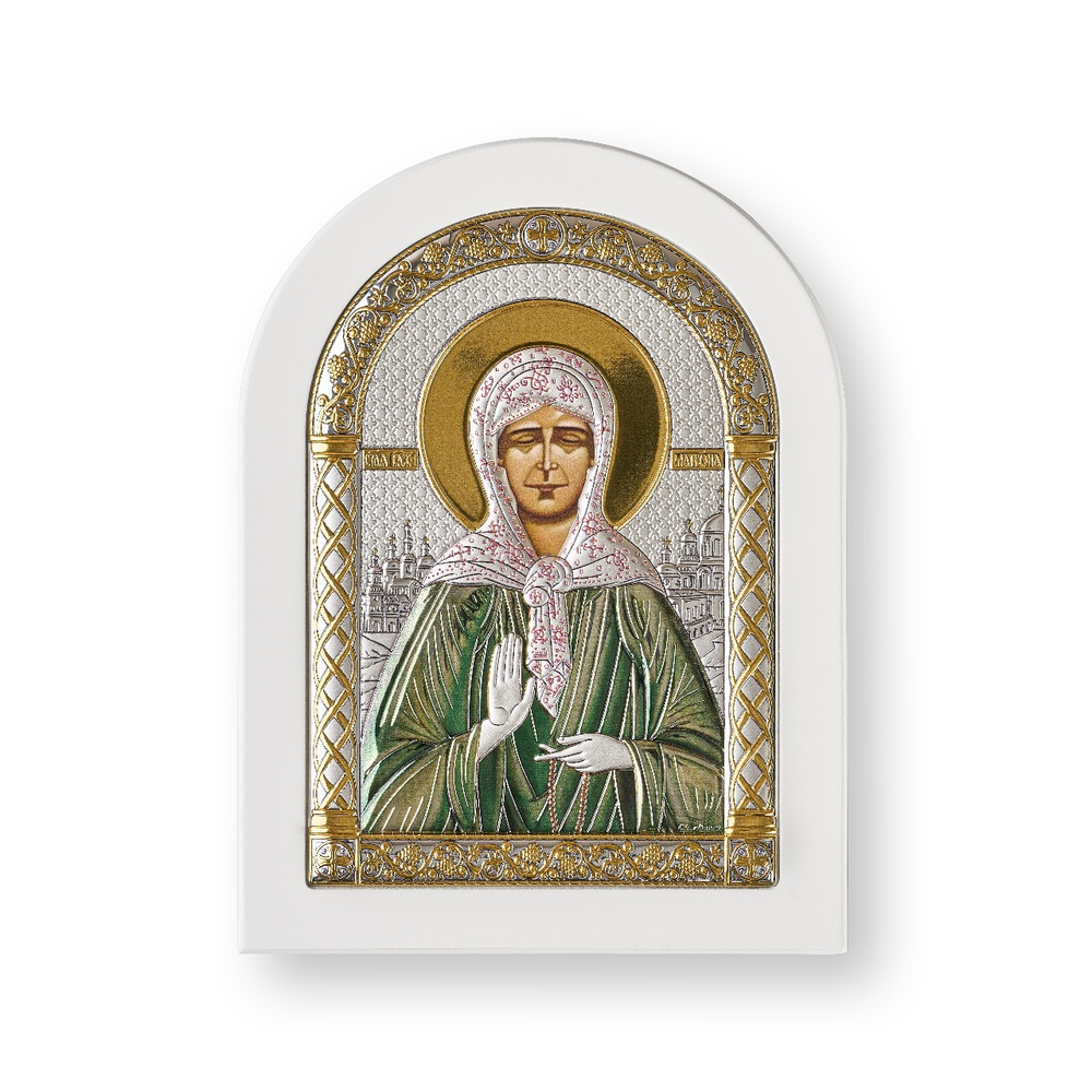 Матрона, икона арочная, белое дерево, эмаль 175х225