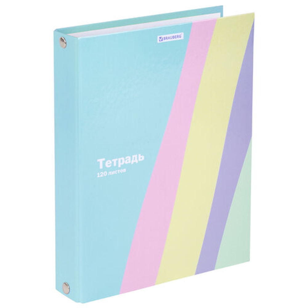 Тетрадь на кольцах А5 175х215мм, 120л, твердый картон, клетка, BRAUBERG, кросс-серия PASTEL, 405198