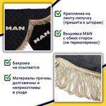 Ламбрекен с косынками стеганые Man (экокожа, черный, коричневые кисточки)