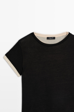 Massimo Dutti Футболка с короткими рукавами и двойной отделкой, черный