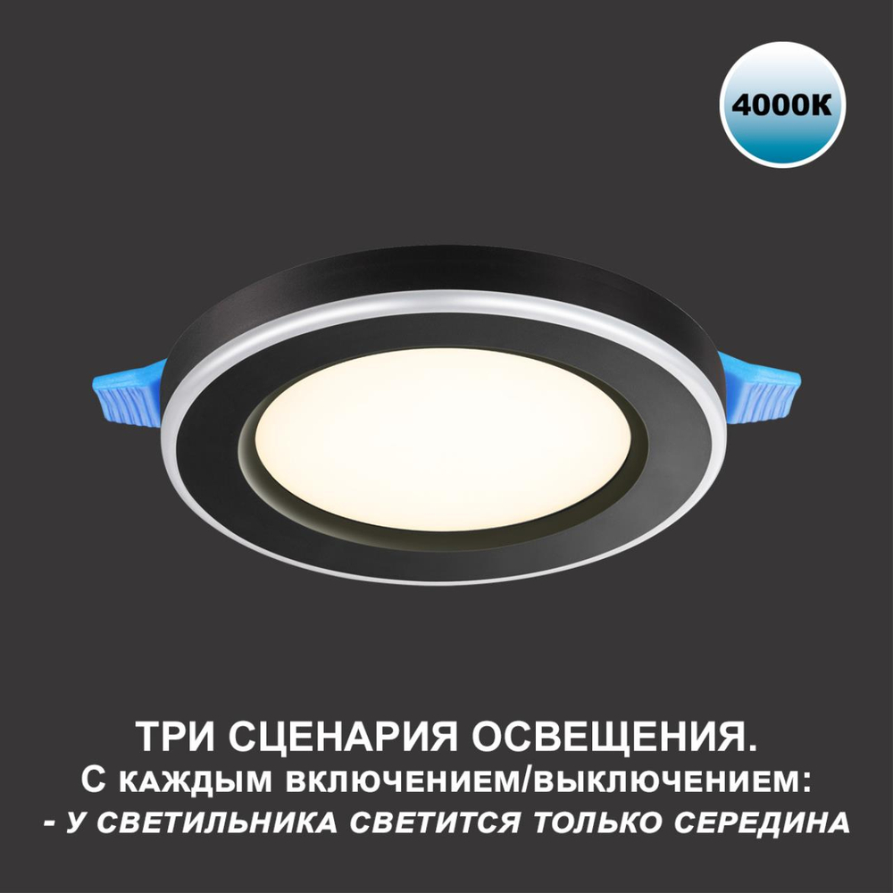 359015 SPOT NT23 498 черный Светильник встраиваемый светодиодный (три сценария работы) IP20 LED 4000К 12W+4W 100-265V 1120Лм SPAN