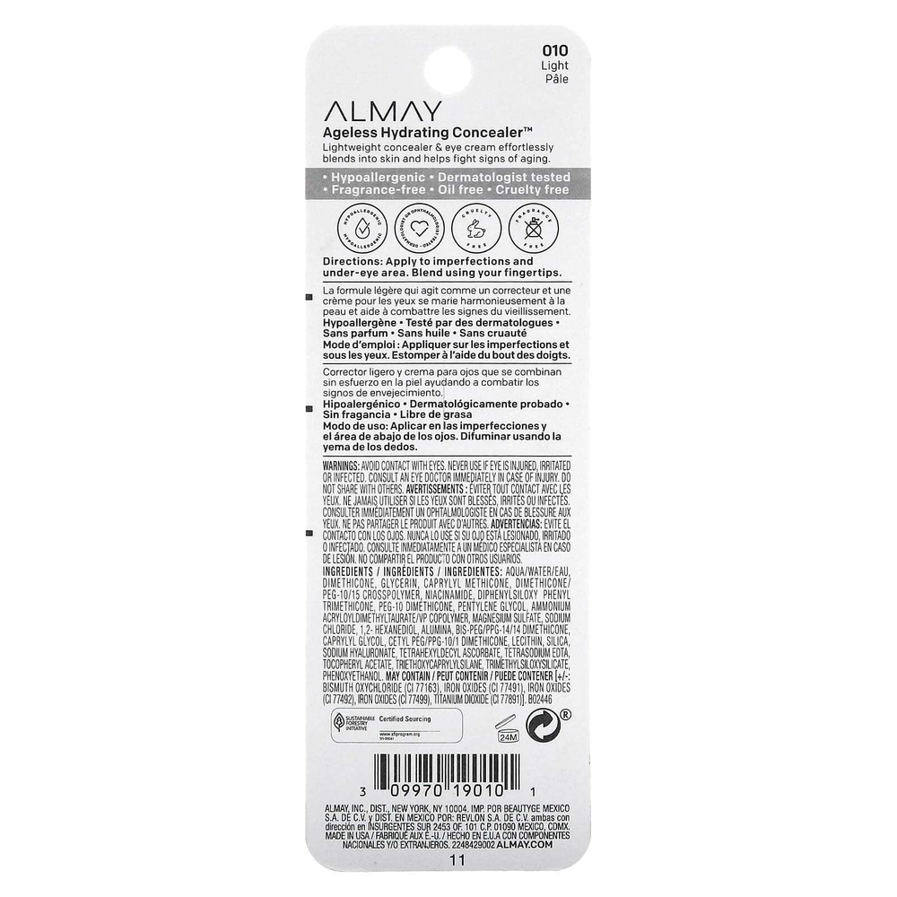 Almay, Ageless, увлажняющий консилер, оттенок 010 светлый, 11 мл (0,37 жидк. унции)