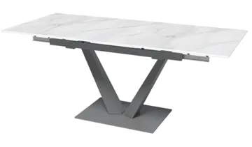 Стол "МАЛИБУ" 120-180, керамика Snow Mountain Stone матовая,R-6, опоры серый муар