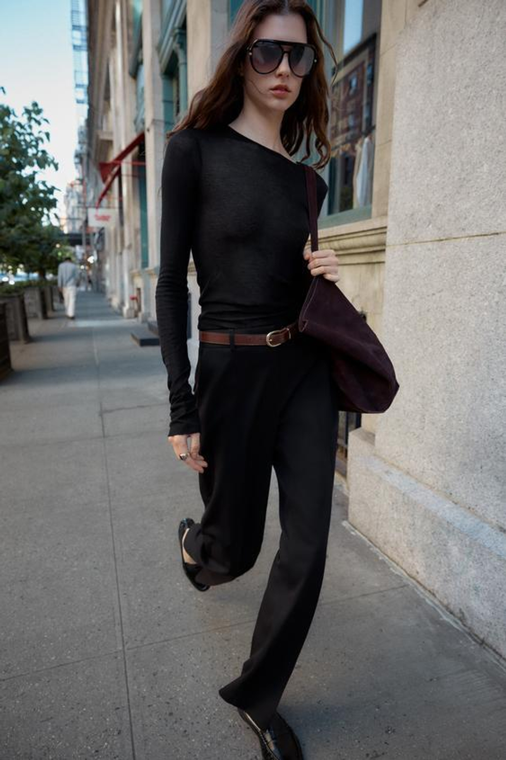 ZARA ПРЯМЫЕ БРЮКИ С РЕМНЕМ, ЧЕРНЫЙ