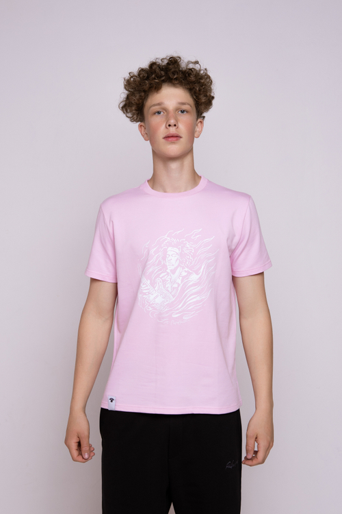 Футболка розовая классическая с принтом "Jimi Hendrix. The guitarist"