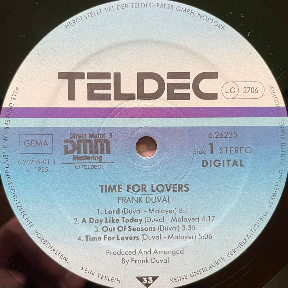 Frank Duval ‎– Time For Lovers (Германия 1985г.)