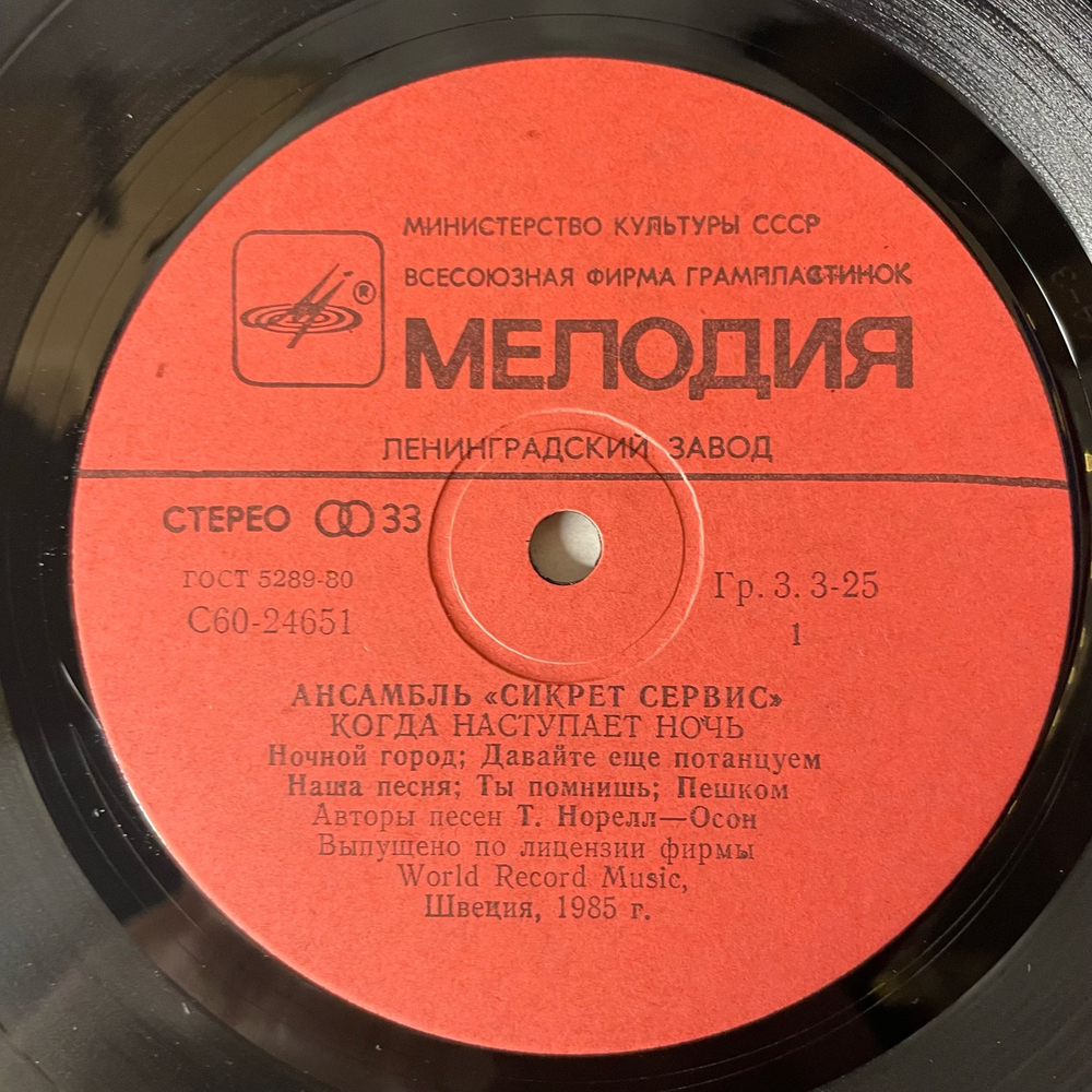 Винтажная виниловая пластинка LP Secret Service, When The Night Closes In (СССР 1986)