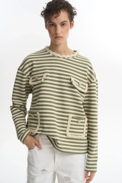 Свитшот с накладными карманами хаки