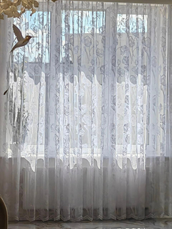 Тюль в гостиную INVA жаккард с рельефным рисунком "Пионы" 270х300/белый