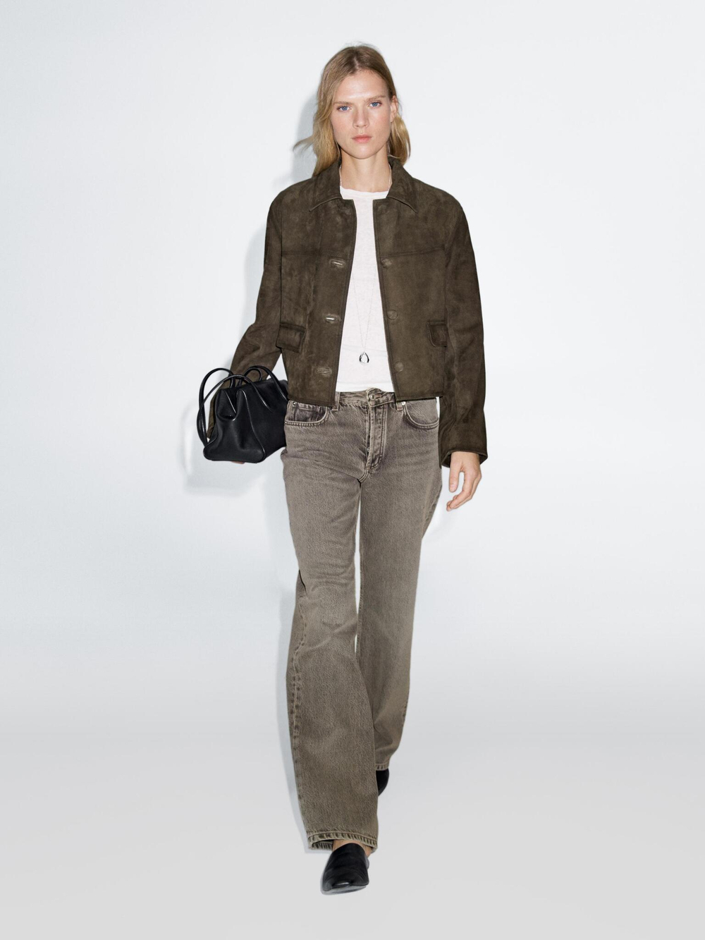 Massimo Dutti Джинсы со средней посадкой и широкими штанинами, серый